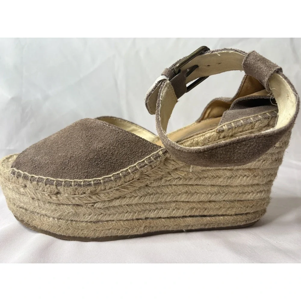 SOLUDOS Women's Taupe Suede Wedge Espadrille Sandals Sz 9 Chic Summer Footwear